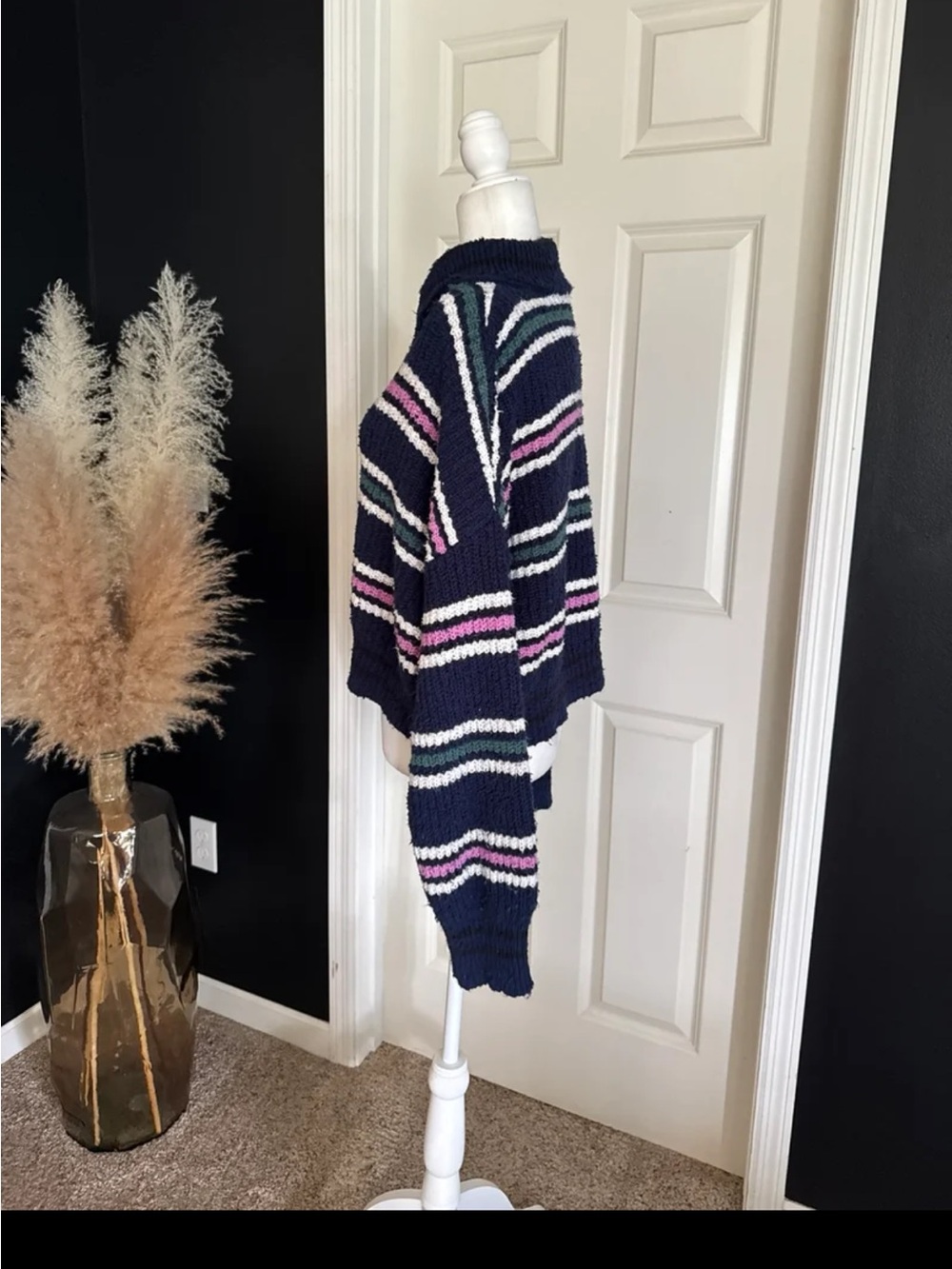 Free People Kennedy Striped Pullover Knit Sweater Navy Blue Pink Size Small - Picture 8 of 12